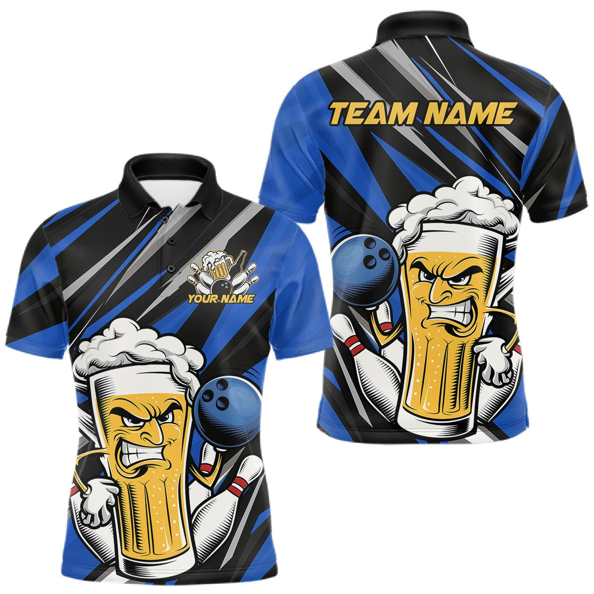 Blisscorners Custom Funny Blue Bowling Jerseys Bowling And Beer Men Polo Shirts, Bowling Jerseys LM2201