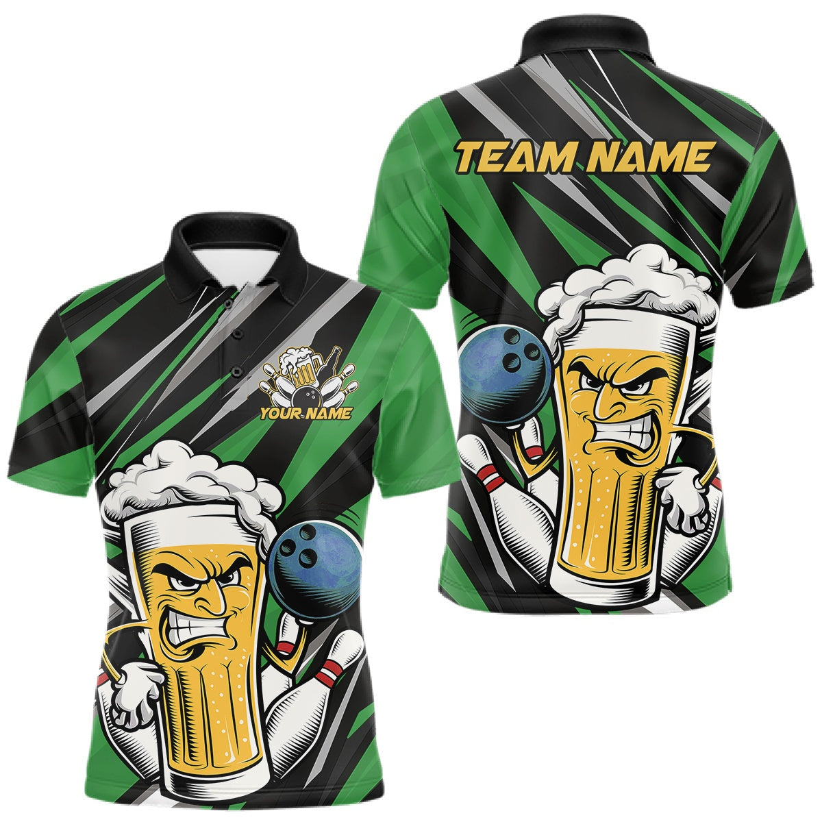 Blisscorners Custom Funny Green Bowling Jerseys Bowling And Beer Men Polo Shirts, Bowling Jerseys LM2201