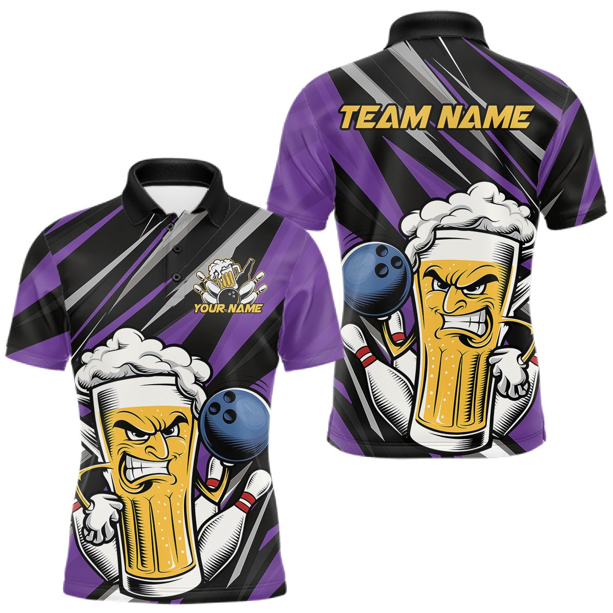 Blisscorners Custom Funny Purple Bowling Jerseys Bowling And Beer Men Polo Shirts, Bowling Jerseys LM2201