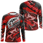 Blisscorners Custom Name Red Camo Bass Fishing Jerseys, Largemouth Bass Long Sleeve Fishing Shirt LM0607