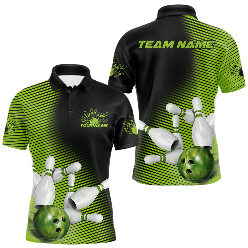 Maxxcorners Custom Black And Green Bowling Polo Shirts For Men, Green Bowling Jerseys MT0307