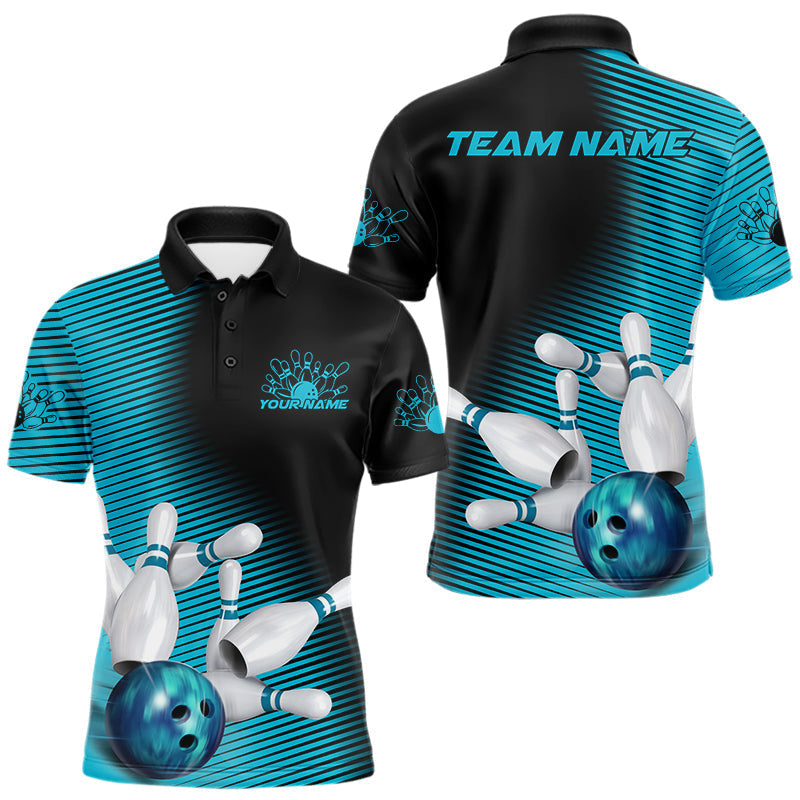 Maxxcorners Custom Black And Blue Bowling Polo Shirts For Men, Blue Bowling Jerseys MT0307