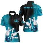 Maxxcorners Custom Black And Blue Bowling Polo Shirts For Men, Blue Bowling Jerseys MT0307