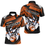 Maxxcorners Custom Black And Orange Hexagon Pattern Bowling Polo Shirts For Men, Bowling Team Uniform MT0307