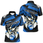 Maxxcorners Custom Black And Blue Hexagon Pattern Bowling Polo Shirts For Men, Bowling Team Uniform MT0307