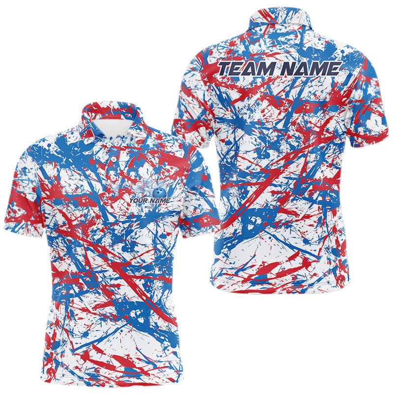 Blisscorners Custom Red, White And Blue Splatter Patriotic Bowling Polo Team Shirts For Men