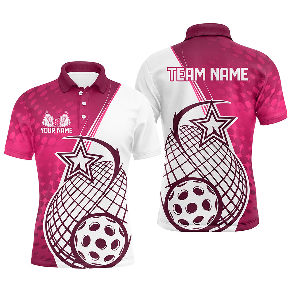Blisscorners Custom Pink Pickleball Polo Shirts For Men, Pickleball Tournament Team Shirt LM1307