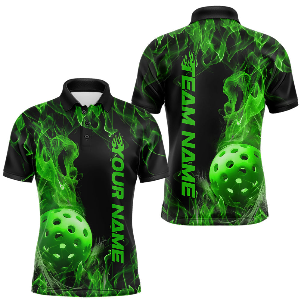 Blisscorners Custom Green Flame Pickleball Polo Shirts For Men, Fire Pickleball Jerseys Team Uniform LM2206