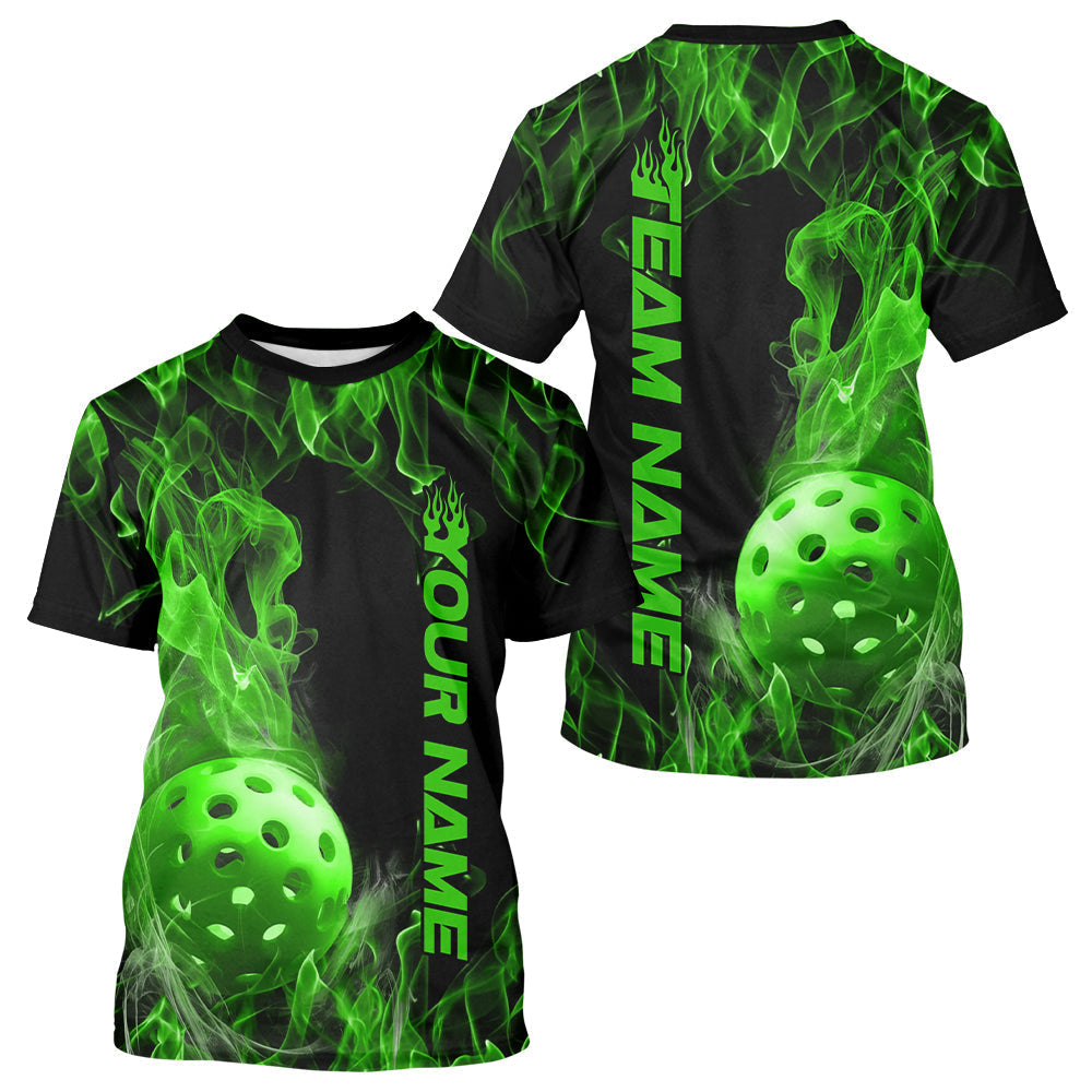 Blisscorners Custom Green Flame Pickleball Polo Shirts For Men, Fire Pickleball Jerseys Team Uniform LM2206