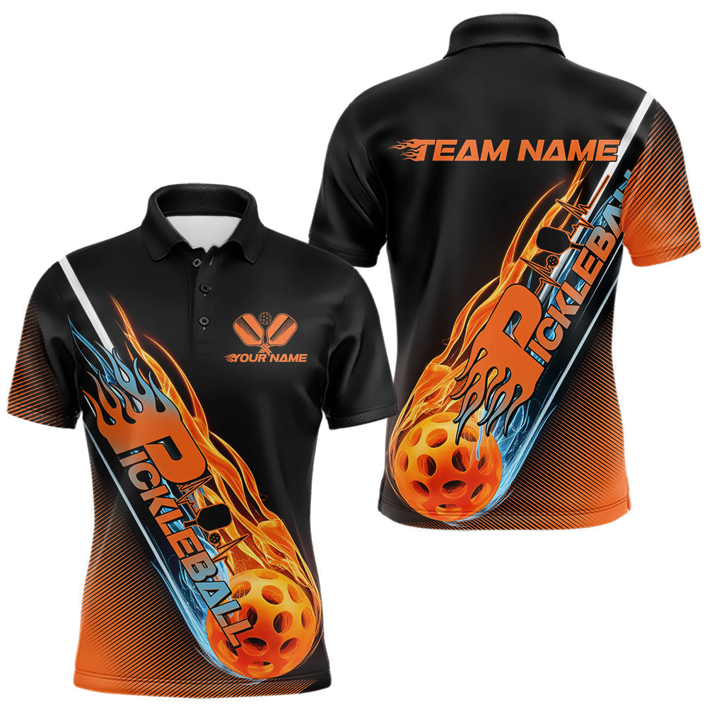 Blisscorners Custom Ice And Fire Pickleball Shirt, Flame Pickleball Polo Team Shirts For Men LM2206