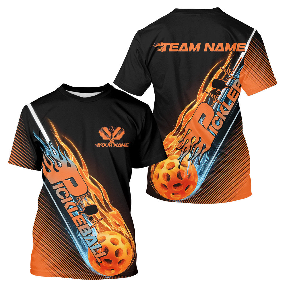 Blisscorners Custom Ice And Fire Pickleball Shirt, Flame Pickleball Polo Team Shirts For Men LM2206