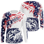 Blisscorners Custom American Flag Largemouth Bass Long Sleeve Fishing Shirts, Patriotic Bass Fishing Jerseys LM0607