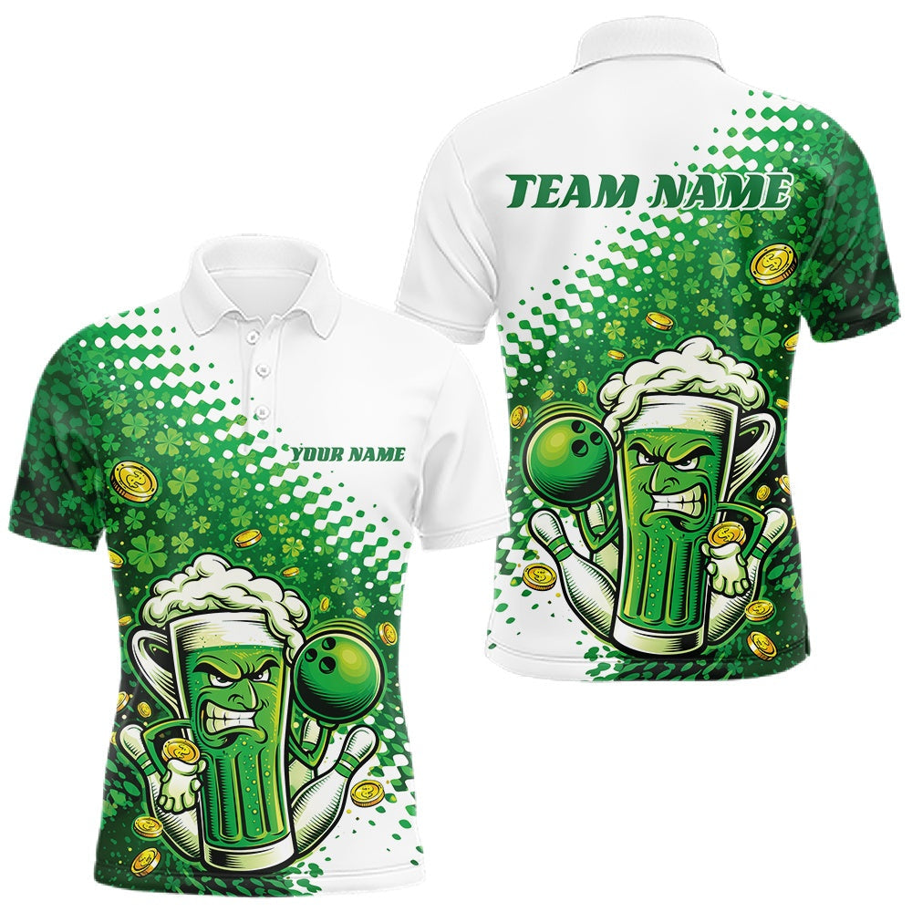 Blisscorners Custom Funny St Patricks Day Beer Bowling Team Shirts, Green Shamrock And Gold Coin Bowling Jersey LM2201