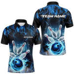 Blisscorners Custom Black And Blue Flame Bowling Team Polo Shirts For Men, Fire Bowling League Shirt LM3006