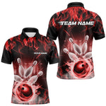 Blisscorners Custom Black And Red Flame Bowling Team Polo Shirts For Men, Fire Bowling League Shirt LM3006