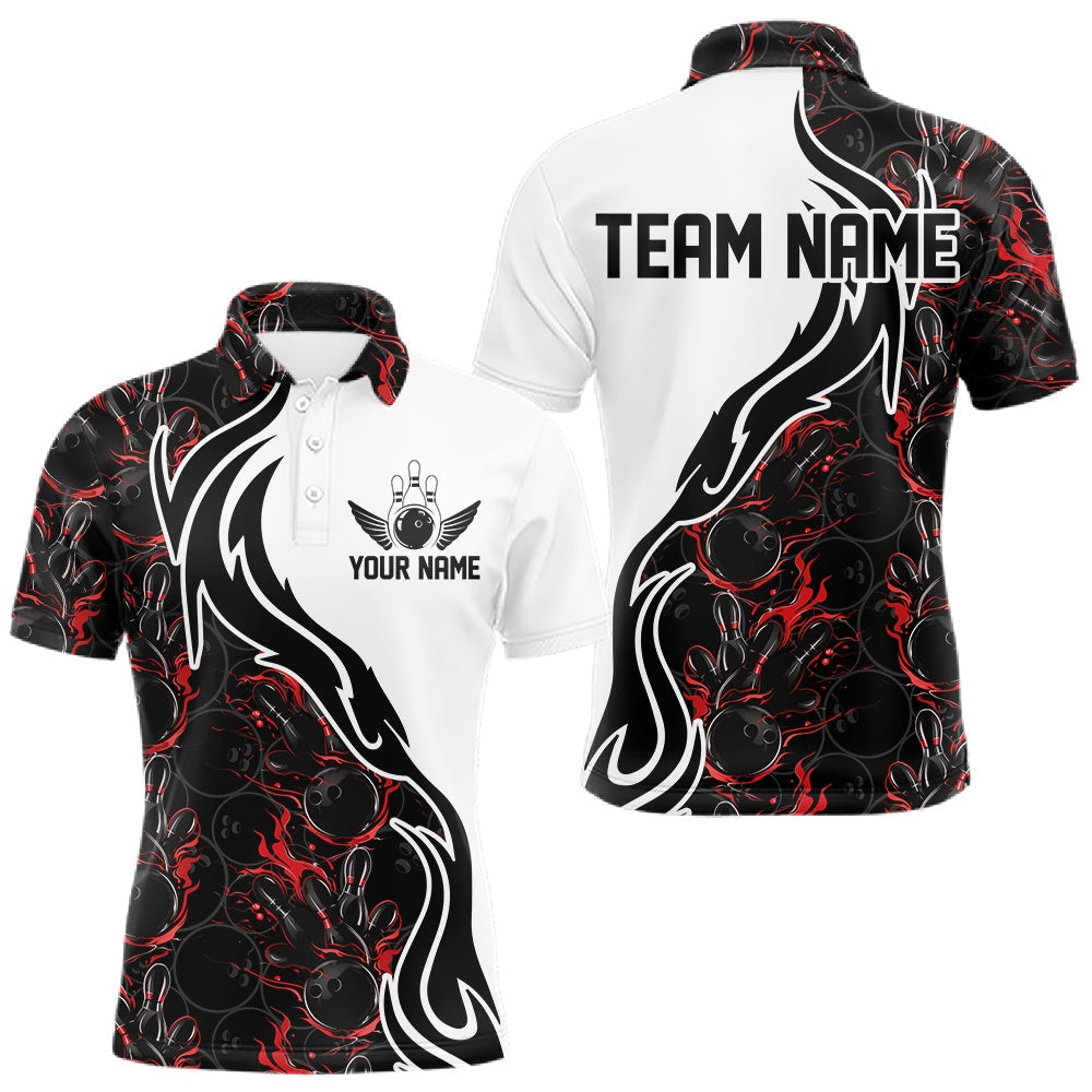 Blisscorners Custom Black And Red Flame Bowling Team Shirts, Bowling League Shirt Men Bowling Jersey LM2201