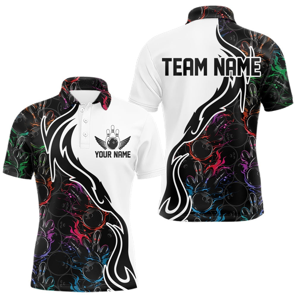Blisscorners Custom Colorful Flame Bowling Team Shirts, Bowling League Shirt Men Bowling Jersey LM2201