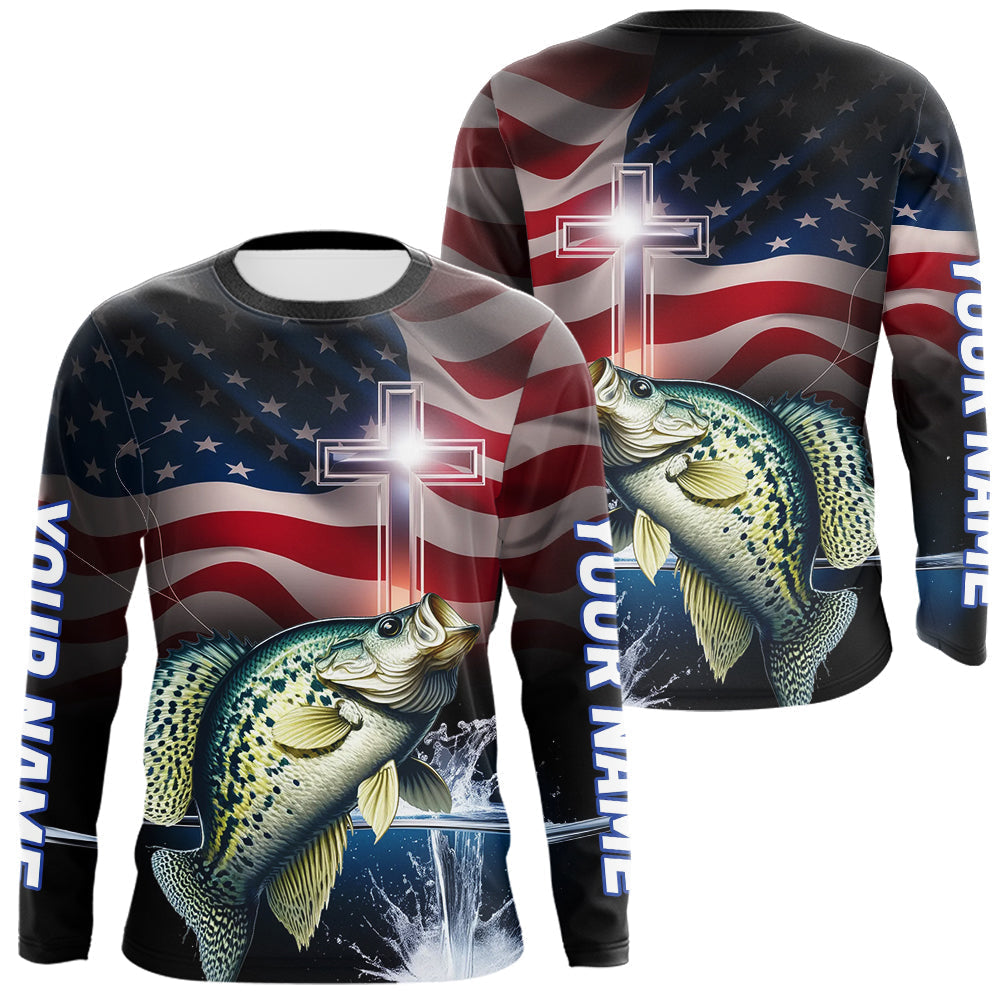 Blisscorners Custom Patrotic Crappie Long Sleeve Fishing Shirts, Faith Crappie Fishing ShirtLM0607