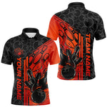 Blisscorners Custom Black And Red Orange Flame Bowling Polo Shirts For Men, Bowling Pattern Shirt MT1006