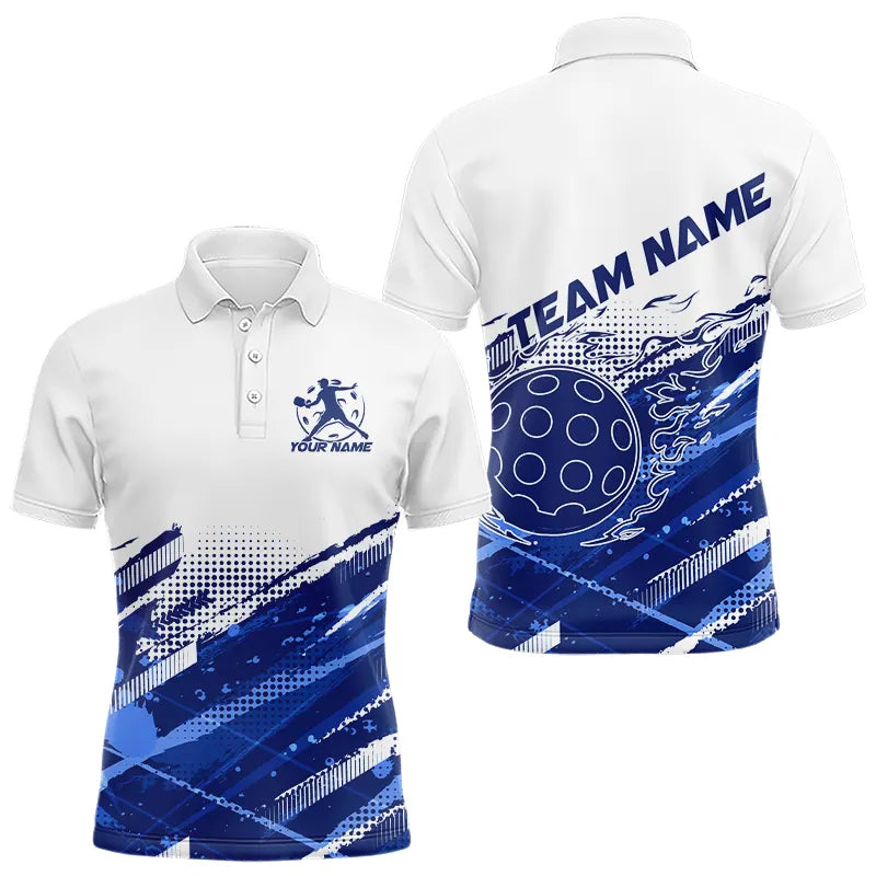 Blisscorners Custom Blue Flame Pickleball Polo Shirts For Men, Pickleball Team Name Shirt LM1307