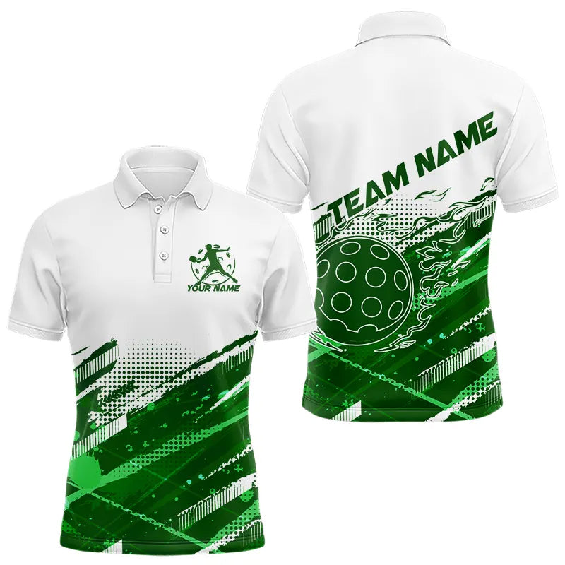 Blisscorners Custom Green Flame Pickleball Polo Shirts For Men, Pickleball Team Name Shirt LM1307