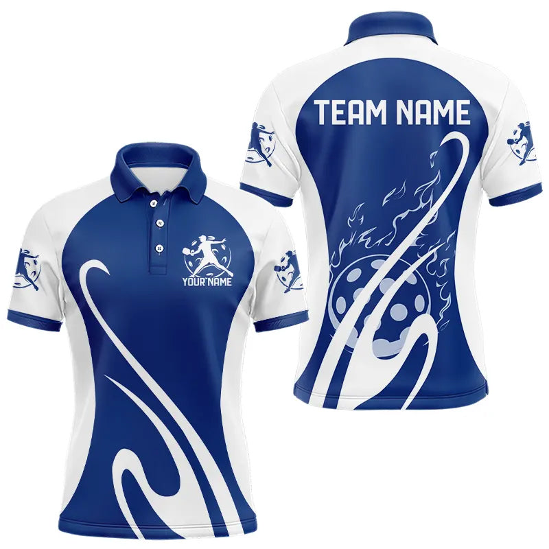 Blisscorners Custom White And Blue Pickleball Polo Shirts For Men, Flame Pickleball Tournament Team Shirt LM1307