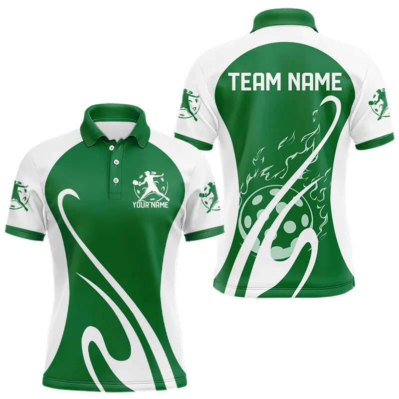 Blisscorners Custom Green Pickleball Polo Shirts For Men, Flame Pickleball Tournament Team Shirt LM1307