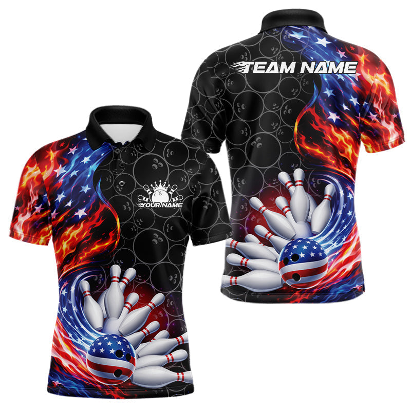 Blisscorners Custom Flaming US Flag Patriotic Bowling Team Multi Styles Shirt, Freedom Bowling League Shirt Bowlingg Jersey LM1501