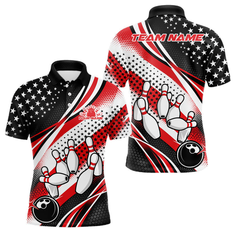 Blisscorners Custom Black And Red American Flag Patriotic Bowling Shirts, US Flag Bowling League Shirt Bowlers Outfit LM1501