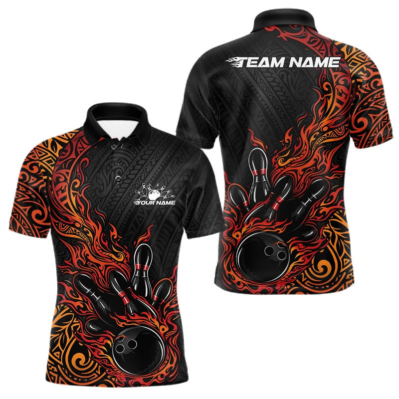 Blisscorners Custom Black And Red Orange Tribal Flame Bowling Ball Bowling Team Shirts, Polynesian Bowling Tournament Shirt 5 LM1501