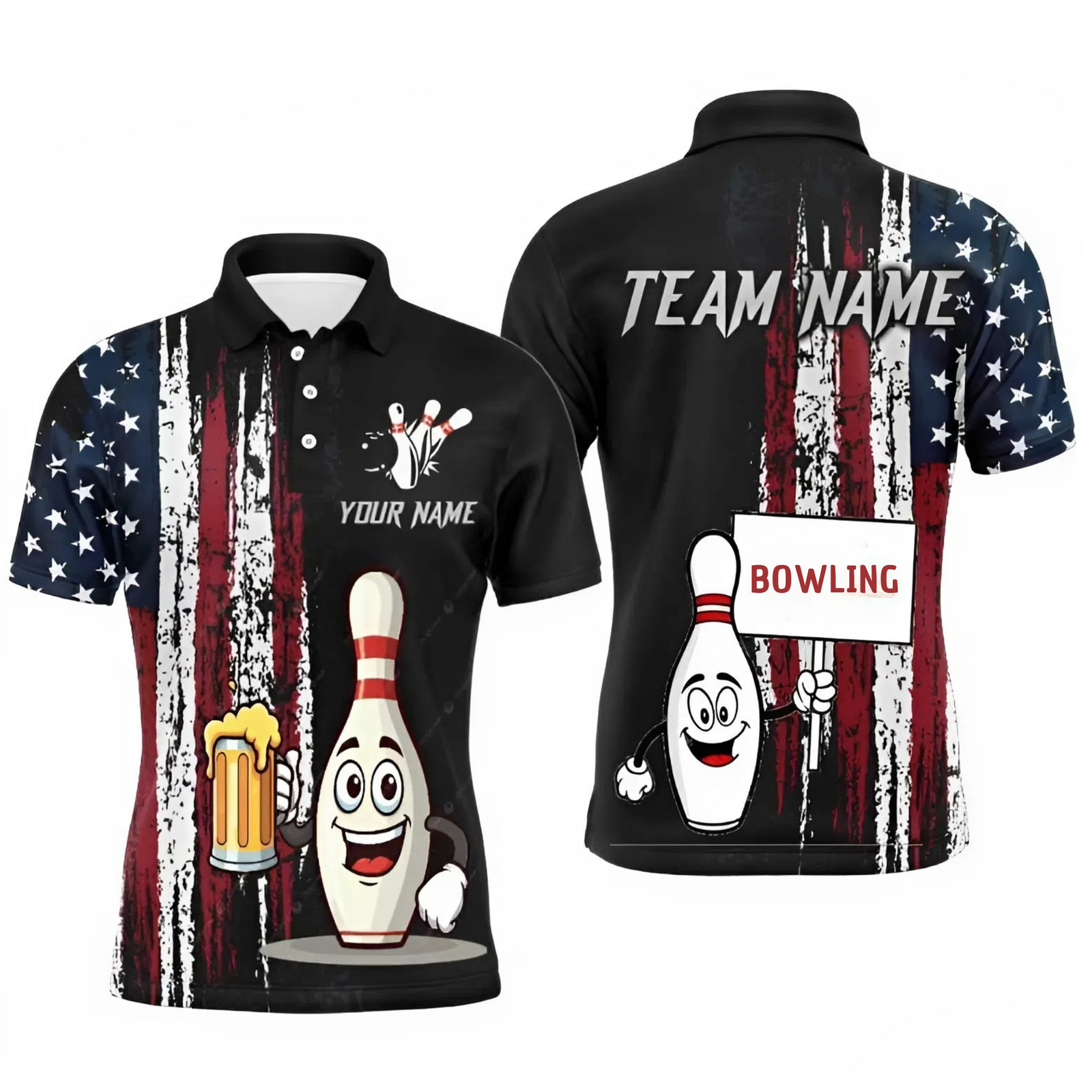 Blisscorners Custom Funny Beer Bowling Polo Shirts For Men, Yellow Bowling Team Bowling League Shirt
