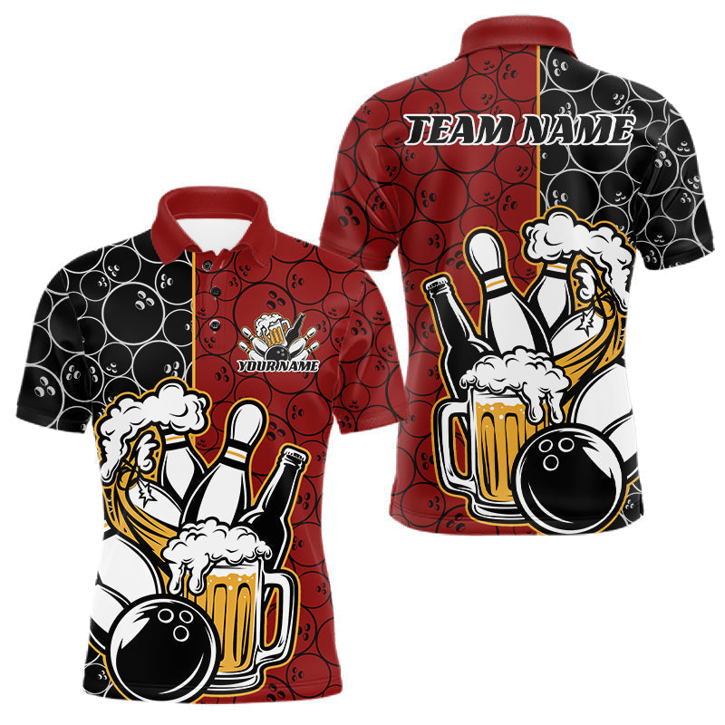 Blisscorners Custom Black And Red Retro Bowling Beer Team Shirts For Men, Bowling Pattern Jerseys LM2201