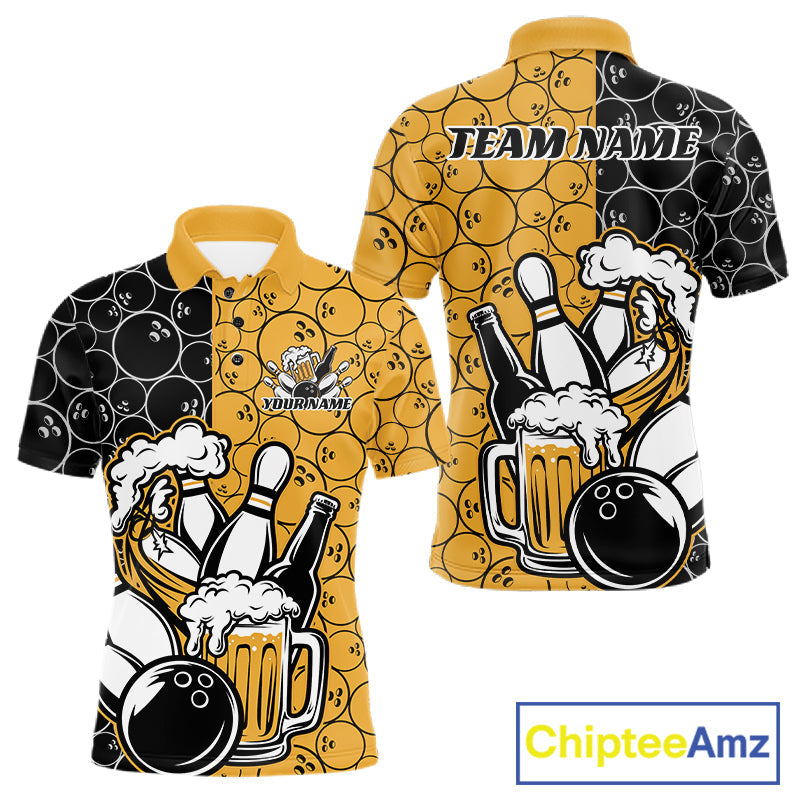 Blisscorners Custom Black And Yellow Retro Bowling Beer Team Shirts For Men, Bowling Pattern Jerseys LM2201