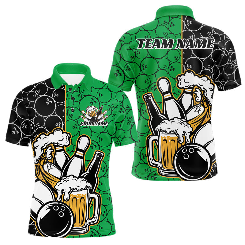 Blisscorners Custom Black And Green Retro Bowling Beer Team Shirts For Men, Bowling Pattern Jerseys LM2201