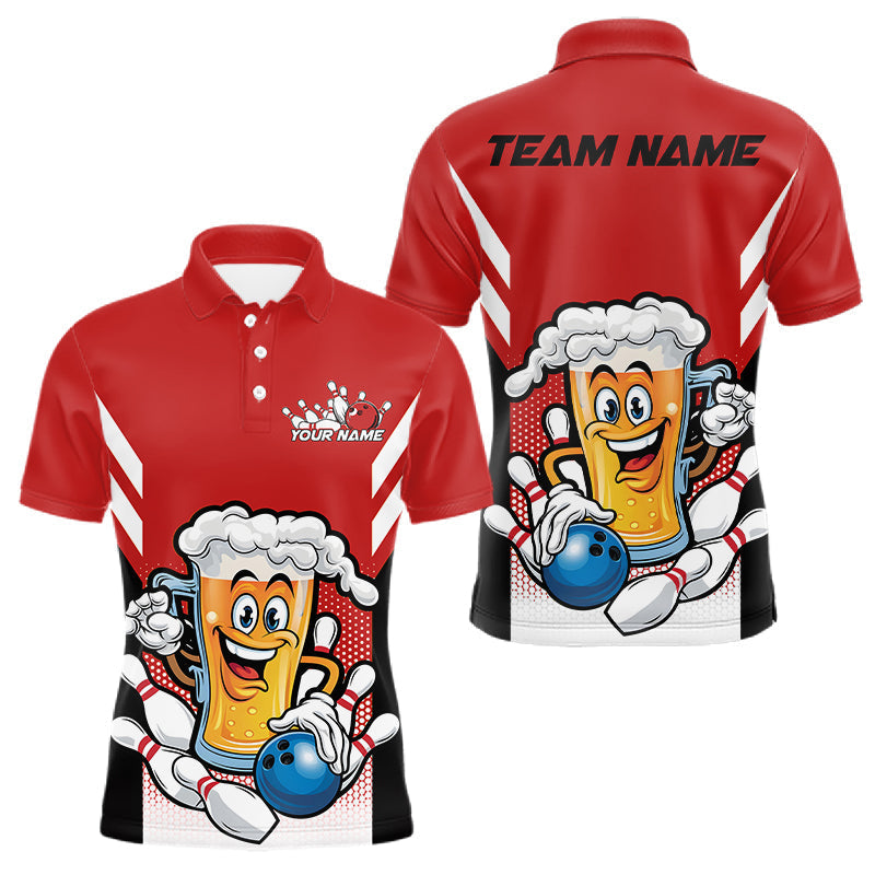 Blisscorners Custom Funny Red Bowling Jerseys Bowling And Beer Men Polo Shirts, Bowling Jersey LM2201