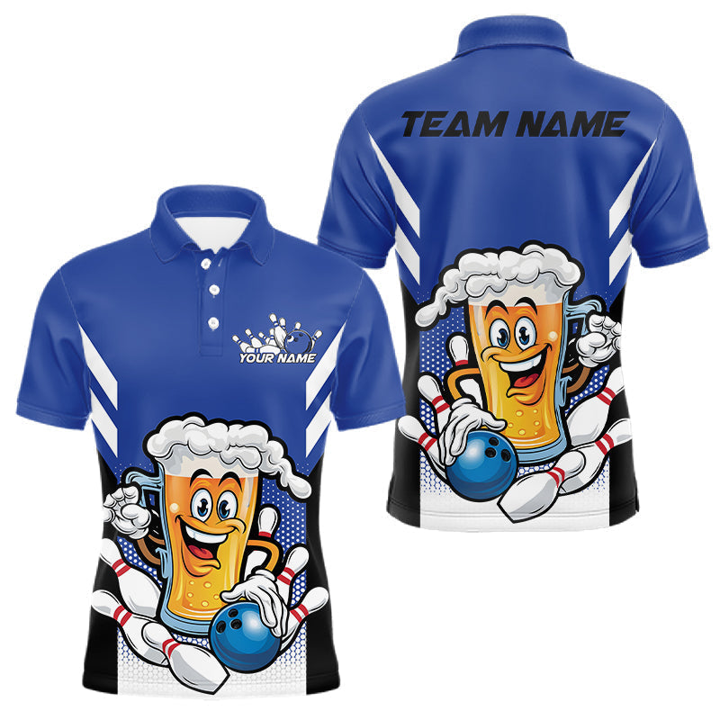 Blisscorners Custom Funny Blue Bowling Jerseys Bowling And Beer Men Polo Shirts, Bowling Jersey LM2201