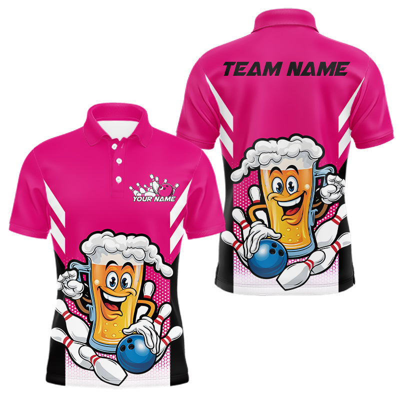 Blisscorners Custom Funny Pink Bowling Jerseys Bowling And Beer Men Polo Shirts, Bowling Jersey LM2201