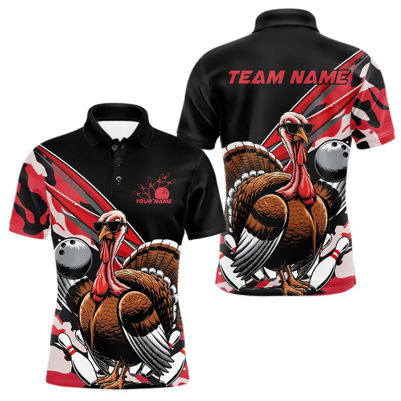 Blisscorners Custom Red Camo Funny Turkey Bowling Team Shirt For Men, Turkey Bowling Jerseys LM2201
