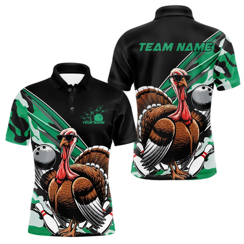 Blisscorners Custom Green Camo Funny Turkey Bowling Team Shirt For Men, Turkey Bowling Jerseys LM2201