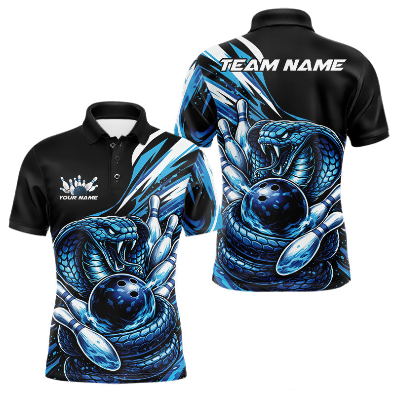 Blisscorners Custom Black And Blue Cobra Snake Men Bowling Polo Shirts, Cobra Bowling Jerseys LM0101