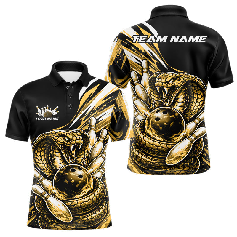Blisscorners Custom Black And Yellow Cobra Snake Men Bowling Polo Shirts, Cobra Bowling Jerseys LM0101