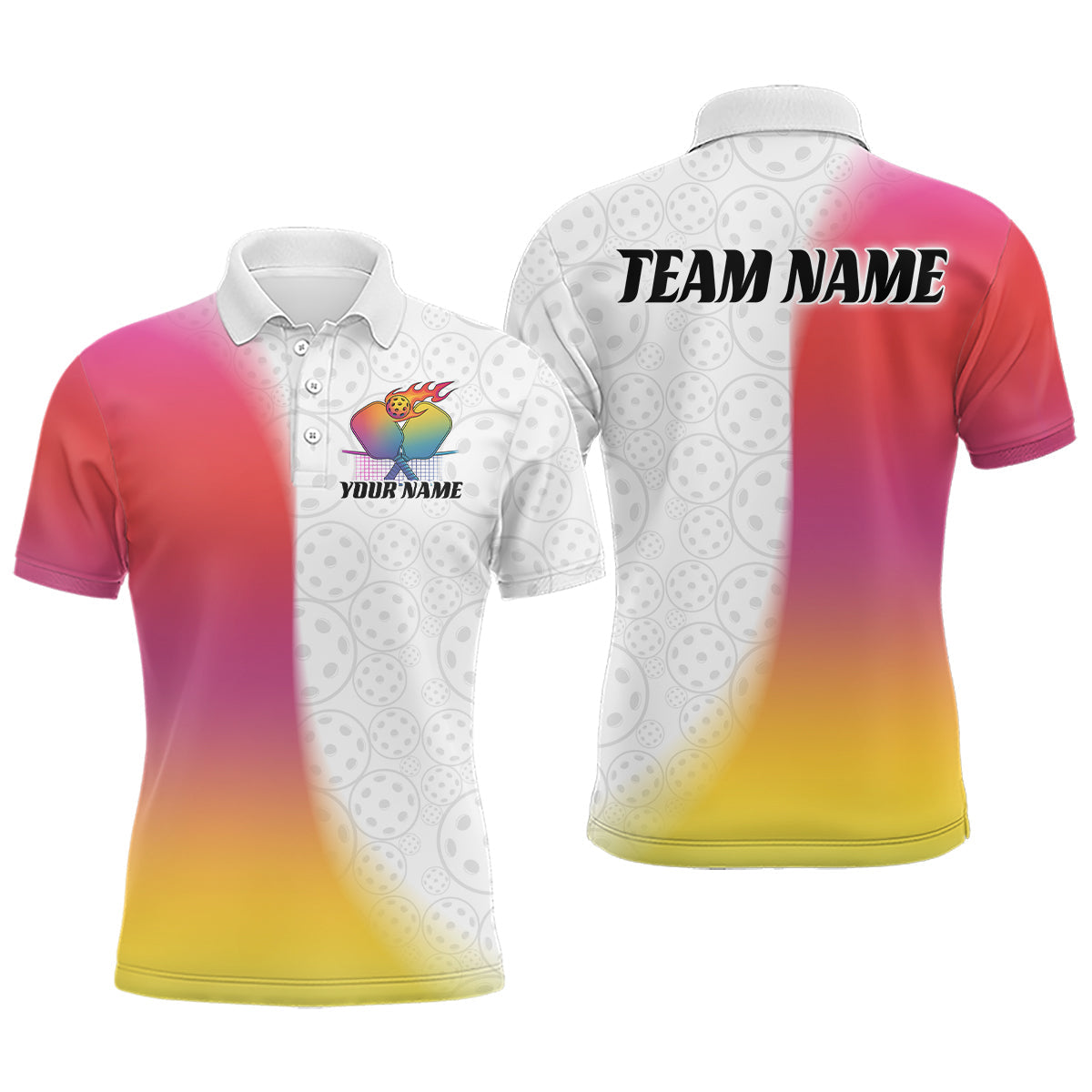 Blisscorners Custom Colorful Pickleball Pattern Pickleball Polo Shirts For Men, Pickleball League Shirt LM1307