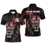Blisscorners Custom Red Thunder Lightning Patriotic Lion Polo Shirts For Men, US Flag Bowling Jersey MT1706