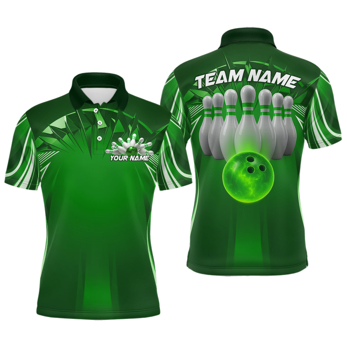 Blisscorners Custom Green Bowling Tournament Bowling Polo Shirts For Men With Team Name MT1006