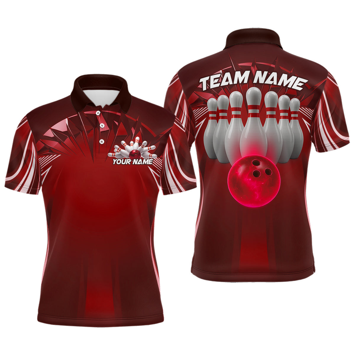 Blisscorners Custom Red Bowling Tournament Bowling Polo Shirts For Men With Team Name