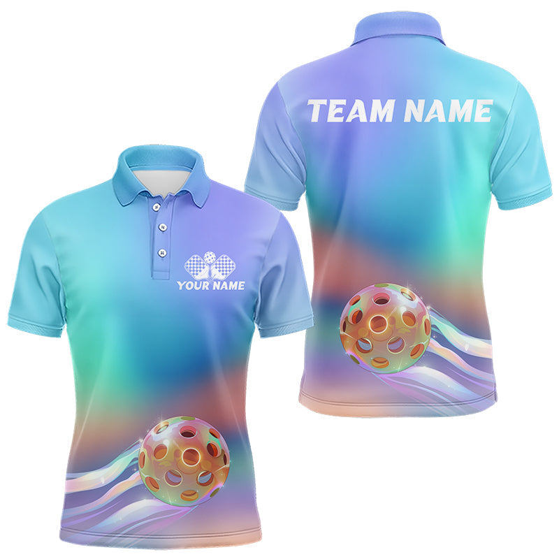 Blisscorners Custom Holographic Gradient Pickleball Polo Shirts For Men, Pickleball Tournament Shirt LM1307