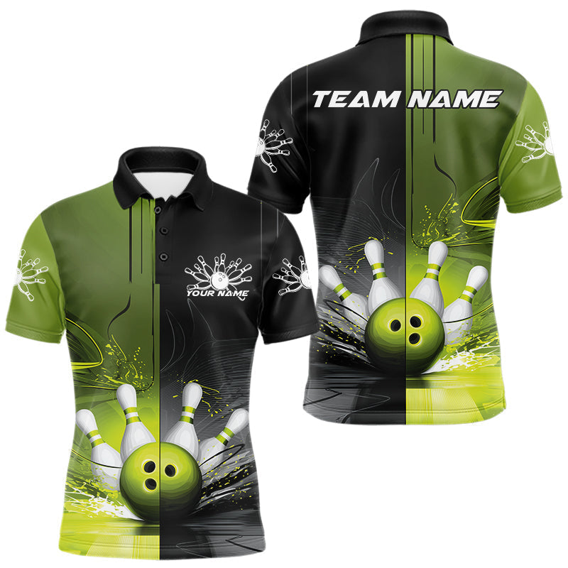 Blisscorners Half Black Half Green Custom Bowling Team Polo Shirts For Men, Bowling Tournament Shirt MT1007
