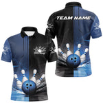 Blisscorners Half Black Half Blue Custom Bowling Team Polo Shirts For Men, Bowling Tournament Shirt MT1007