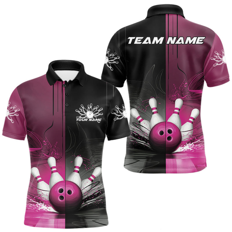 Blisscorners Half Black Half Pink Custom Bowling Team Polo Shirts For Men, Bowling Tournament Shirt MT1007