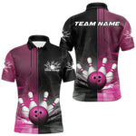Blisscorners Half Black Half Pink Custom Bowling Team Polo Shirts For Men, Bowling Tournament Shirt MT1007